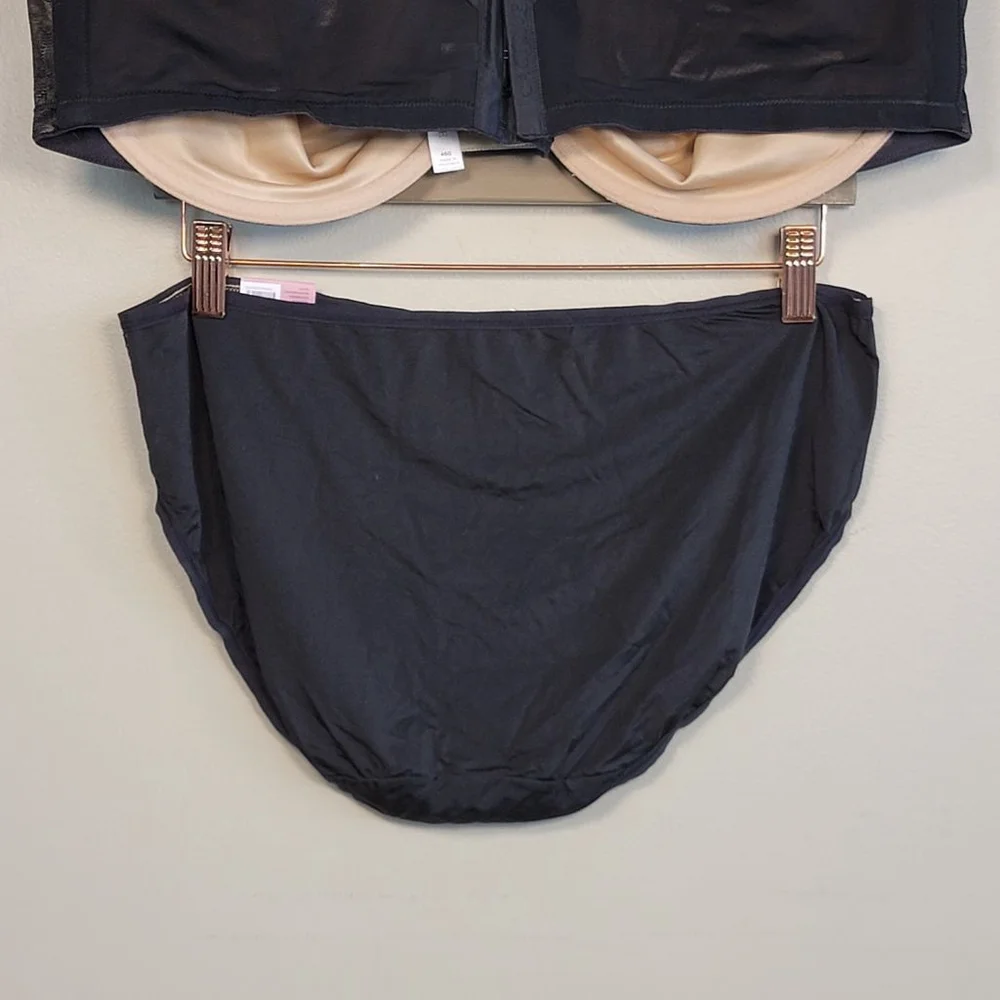 Cacique Unlined Full Coverage Black Lace Bra No Show Hipster Panties Set 46G - Picture 11 of 13